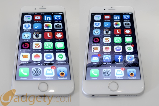 משמאל לימין: תצוגת זום מול תצוגה רגילה באייפון 6