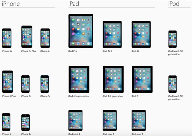 מכשירים תומכים ב-iOS 9 