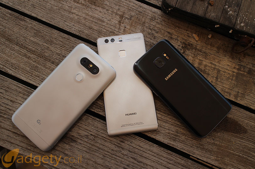 מימין לשמאל: Galaxy S7 מול Huawei P9 ו-LG G5