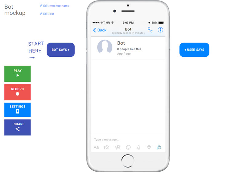 מסך עבודה עם Bot Society