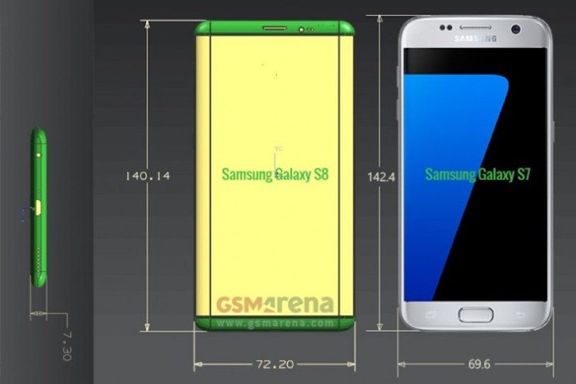 מימדי ה-Galaxy S8 כפי שדלפו לרשת