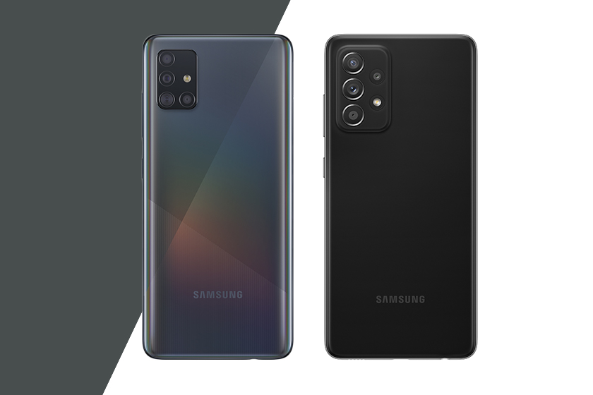Galaxy A71 (משמאל) מול Galaxy A72 (מימין) (תמונה: סמסונג)