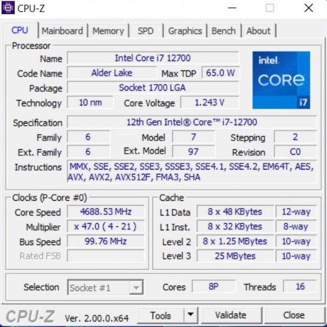 מידע CPU-Z במצב P