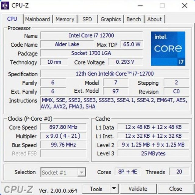מידע CPU-Z במצב P+E