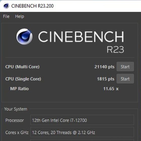 מבחן Cinebench R23 מצב P+E