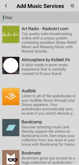אפליקציית סונוס - שירותי מוזיקה נתמכים