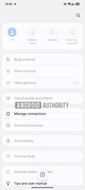 מסך הגדרות Galaxy Buds (מקור Android Authority)