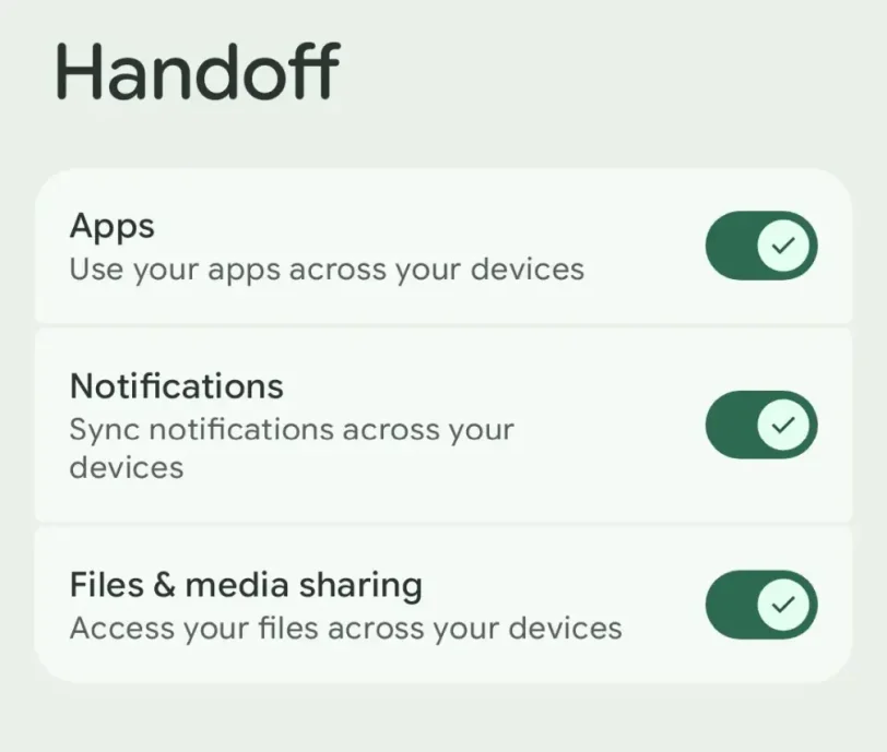 הגדרות ה-Handoff כיום (מקור Android Authority)
