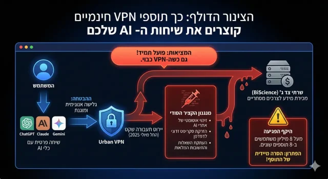 אינפוגרפיקה, קצירת מידע משיחות עם AI על ידי תוספי VPN (נוצר באמצעות Gemini)