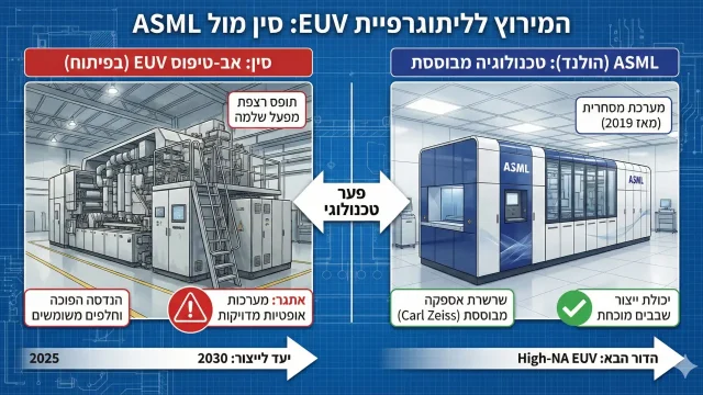 אינפוגרפיקה, השוואת ייצור EUV בין סין ל-ASML, המחשה בלבד. נוצר באמצעות Gemini
