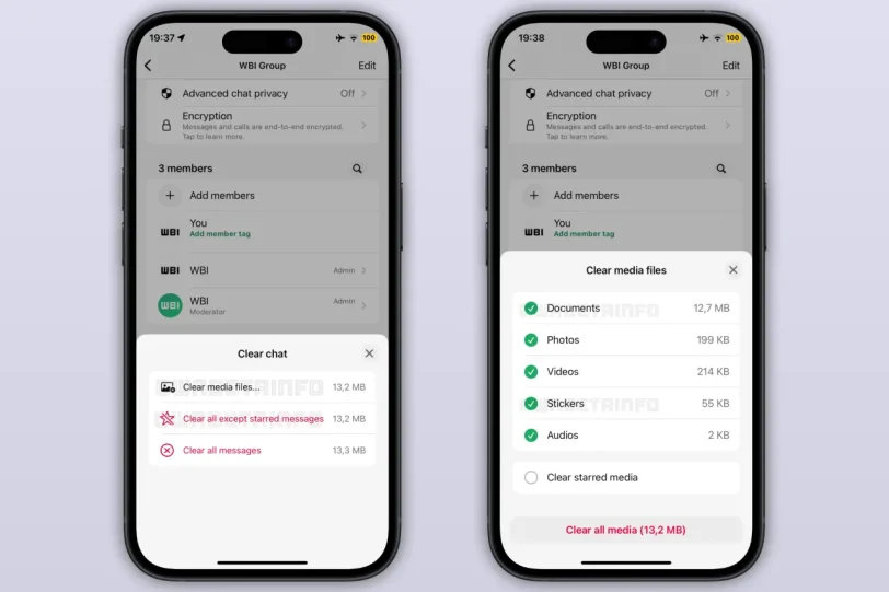 שליטה משופרת במחיקת תוכן בוואטסאפ (מקור WABetaInfo)
