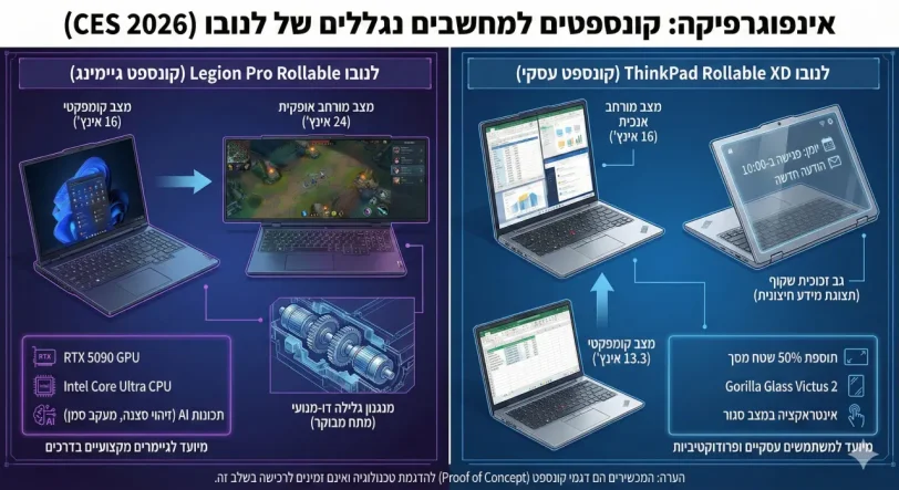 אינפוגרפיקת ניידי הלנובו החדשים שיוצגו ב-CES 2026