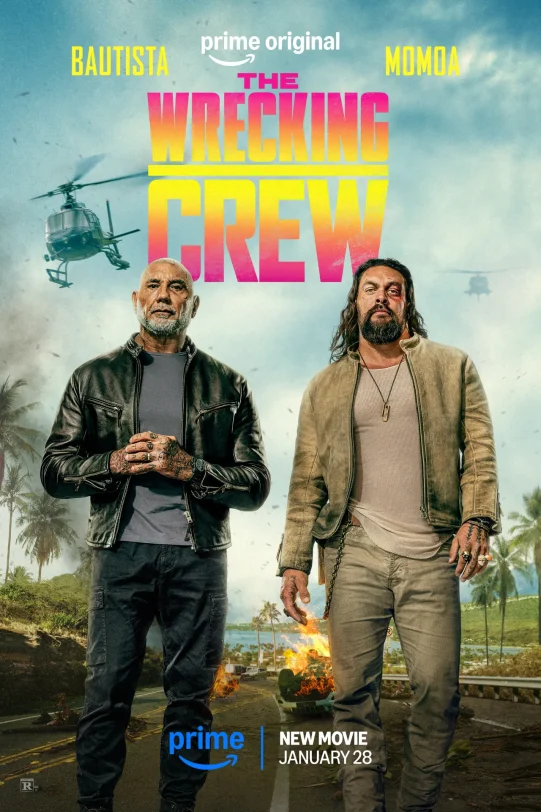 ג'ייסון מומואה ודייב בטיסטה בפוסטר ל"The Wrecking Crew" (קרדיט: Amazon MGM Studios)