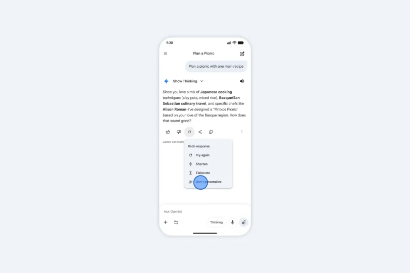מניעת התאמה אישית ב-Gemini (קרדיט: Google)