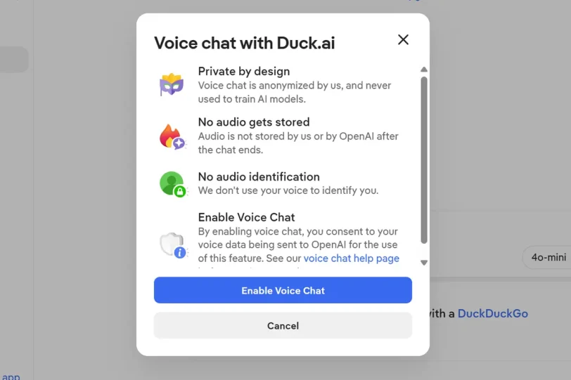 מצב שיחה קולית ב-Duck.ai