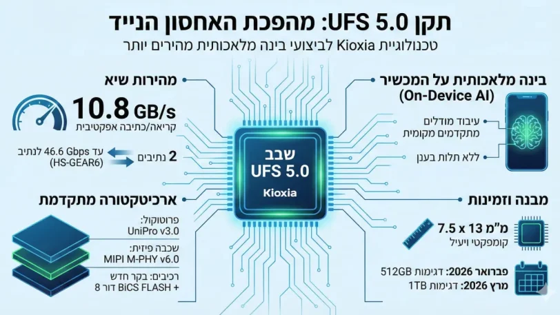 אינפוגרפיקה, שבב UFS 5.0 החדש של Kioxia