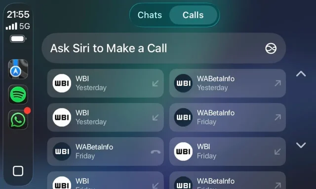 וואטסאפ ב-CarPlay (מקור wabetainfo)