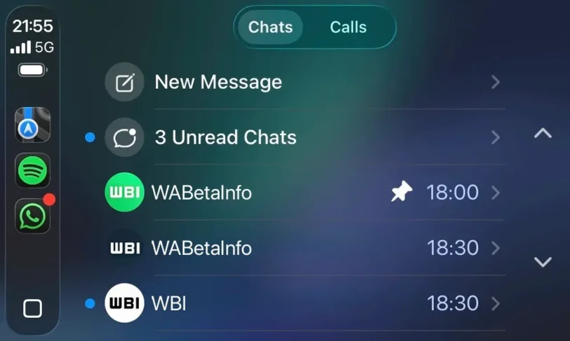 וואטסאפ ב-CarPlay (מקור wabetainfo)