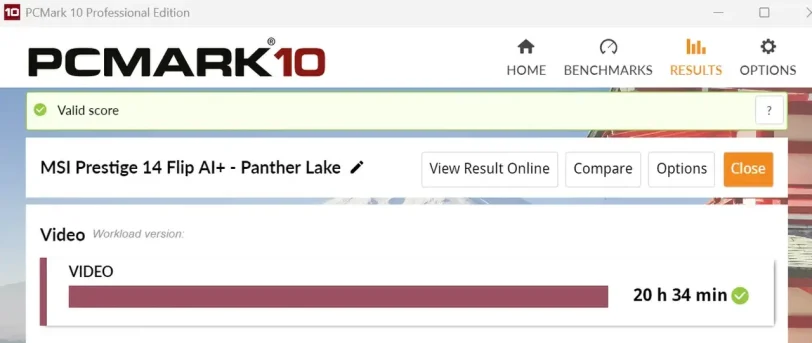 מבחן סוללה PCmark בוידאו