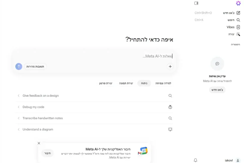 אתר Meta AI בעברית