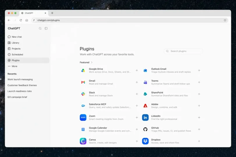 תוספי ChatGPT Work (מקור OpenAI)
