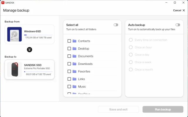 SANDISK App - גיבוי