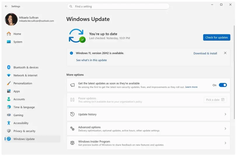 עדכון Windows 11 26H2 (מקור מיקרוסופט)