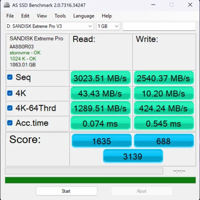 SanDisk Extreme PRO V3 מבחן ביצועים AS SSD