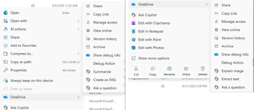 פעולות ה-Copilot בסייר הקבצים (מקור windows latest)