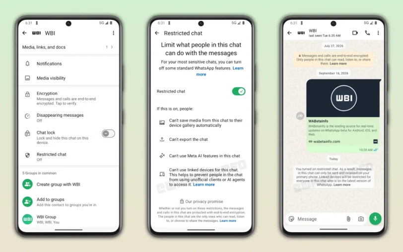 Restricted Chat באנדרואיד (מקור wabetainfo)