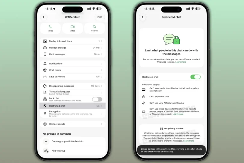 Restricted Chat ב-iOS (מקור wabetainfo)